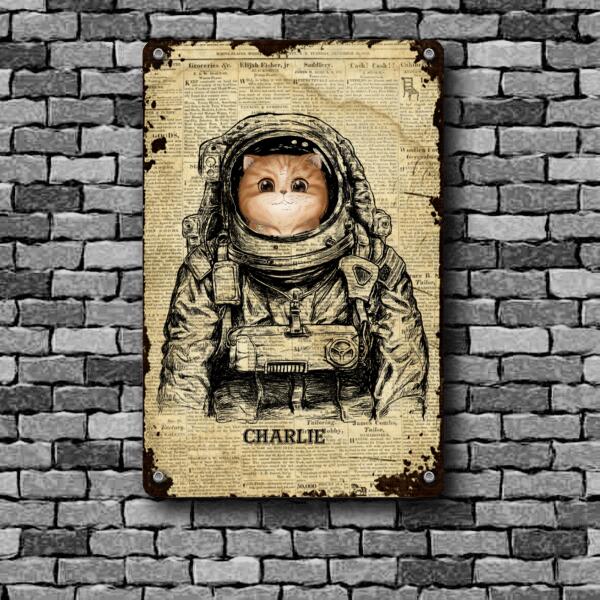 Cat Lovers Printed Metal Sign Astronaut Cat Vintage Personalized
