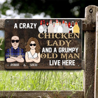 Thumbnail for Farmer Printed Metal Sign A Crazy Chicken Lady And A Grumpy Old Man Live Here Personalized