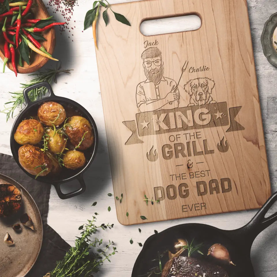 Dog Lovers Maple Cutting Board King Of The Grill And The Best Dog Dad Ever Personalized