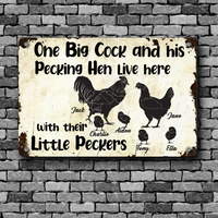 Thumbnail for Family Printed Metal Sign Big Cock and Pecking Hen Live Here Personalized Gift, Farmer Gift, Family Gift