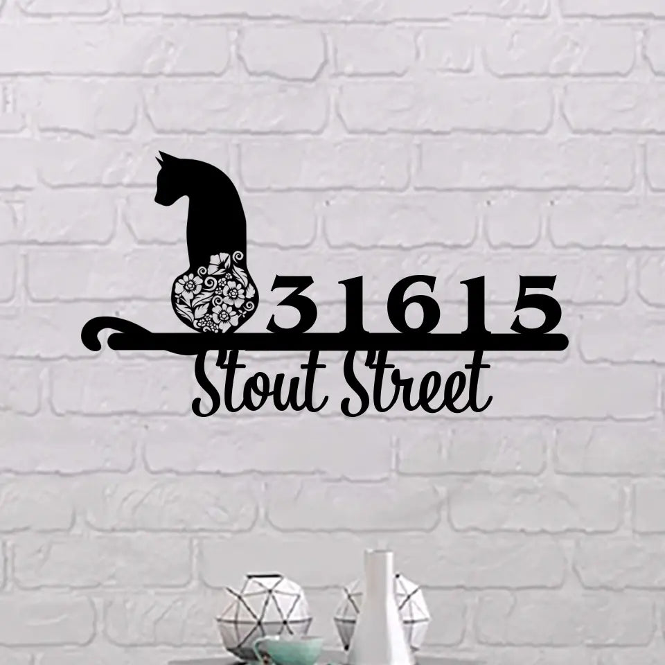 Personalized Cute Cat Metal Address Signs, Outdoor Metal Sign, House Number Sign, Address Plaque