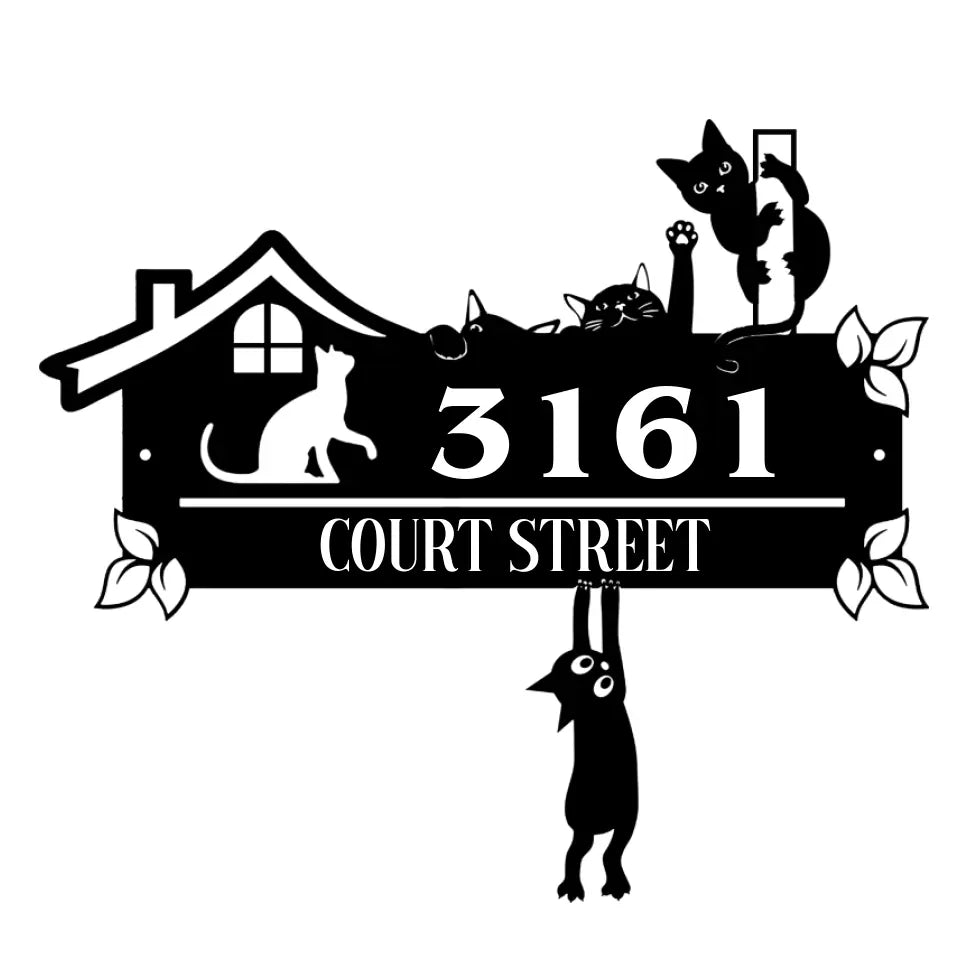 Personalized Cute Cats Metal Address Sign House Number Address Plaque