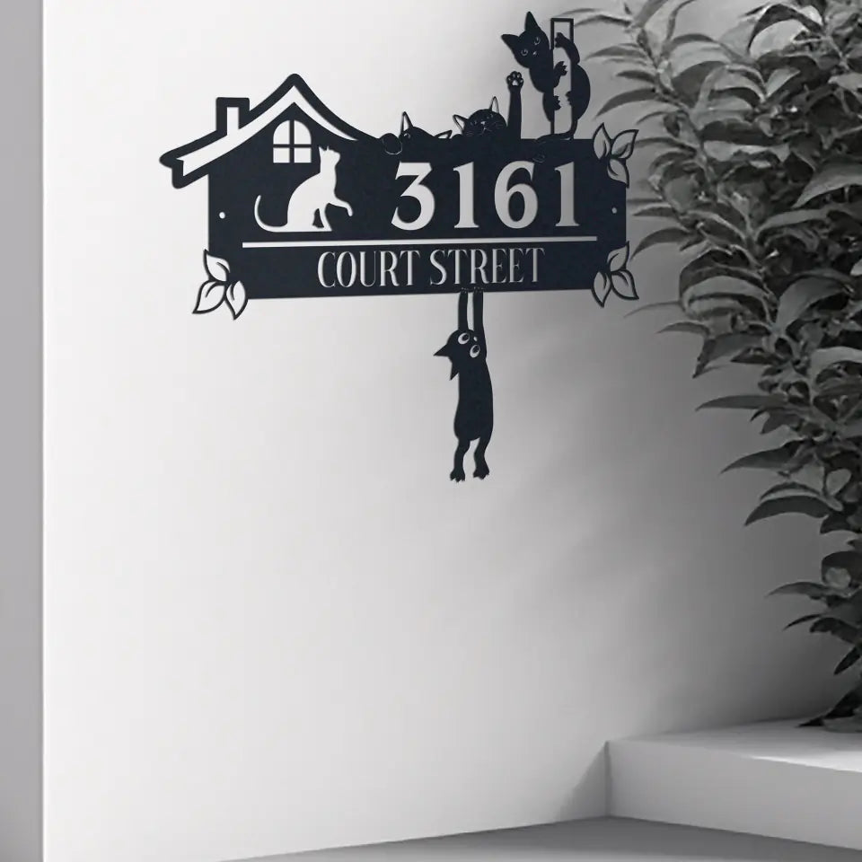 Personalized Cute Cats Metal Address Sign House Number Address Plaque