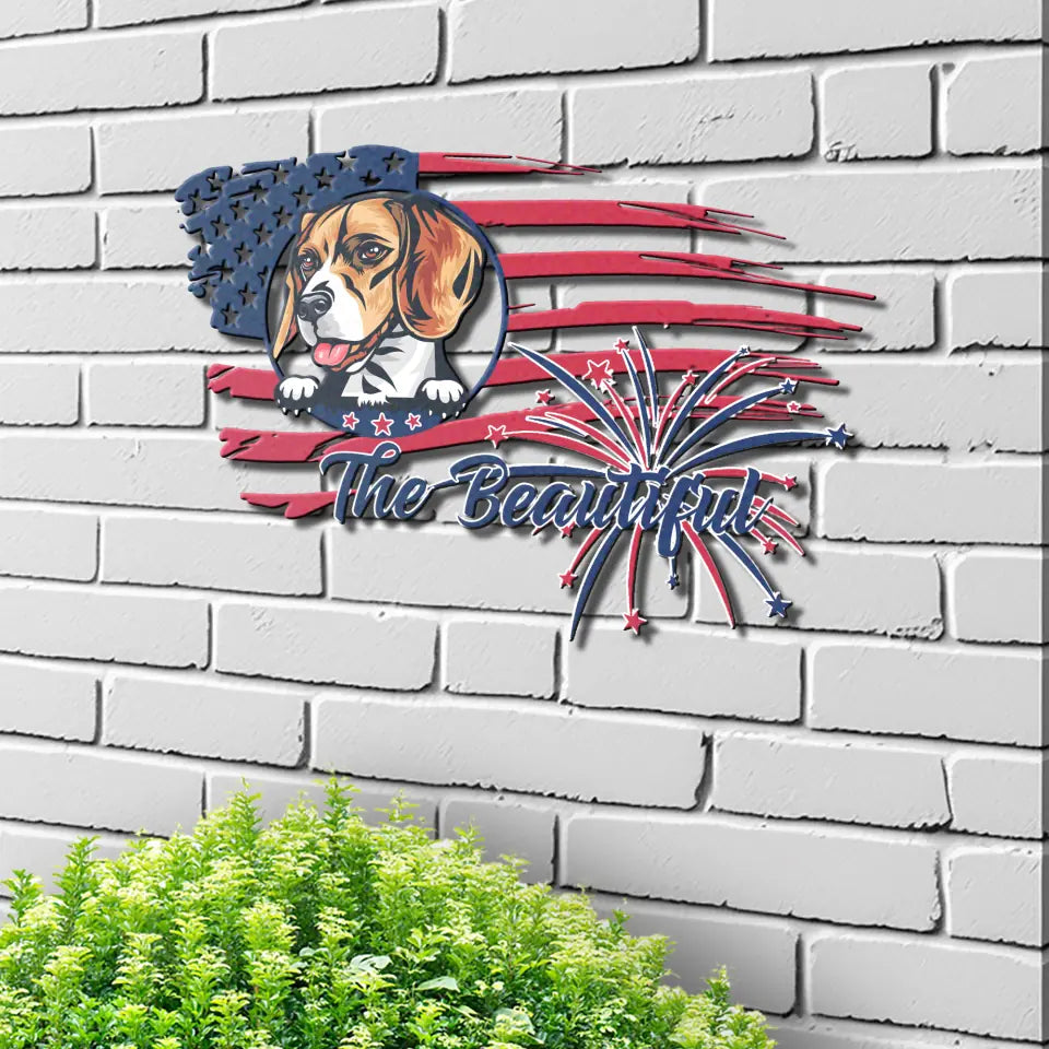 Personalized Metal Signs Color Cute Dog Cat Gift with Beautiful American Flag Wall Art Decor