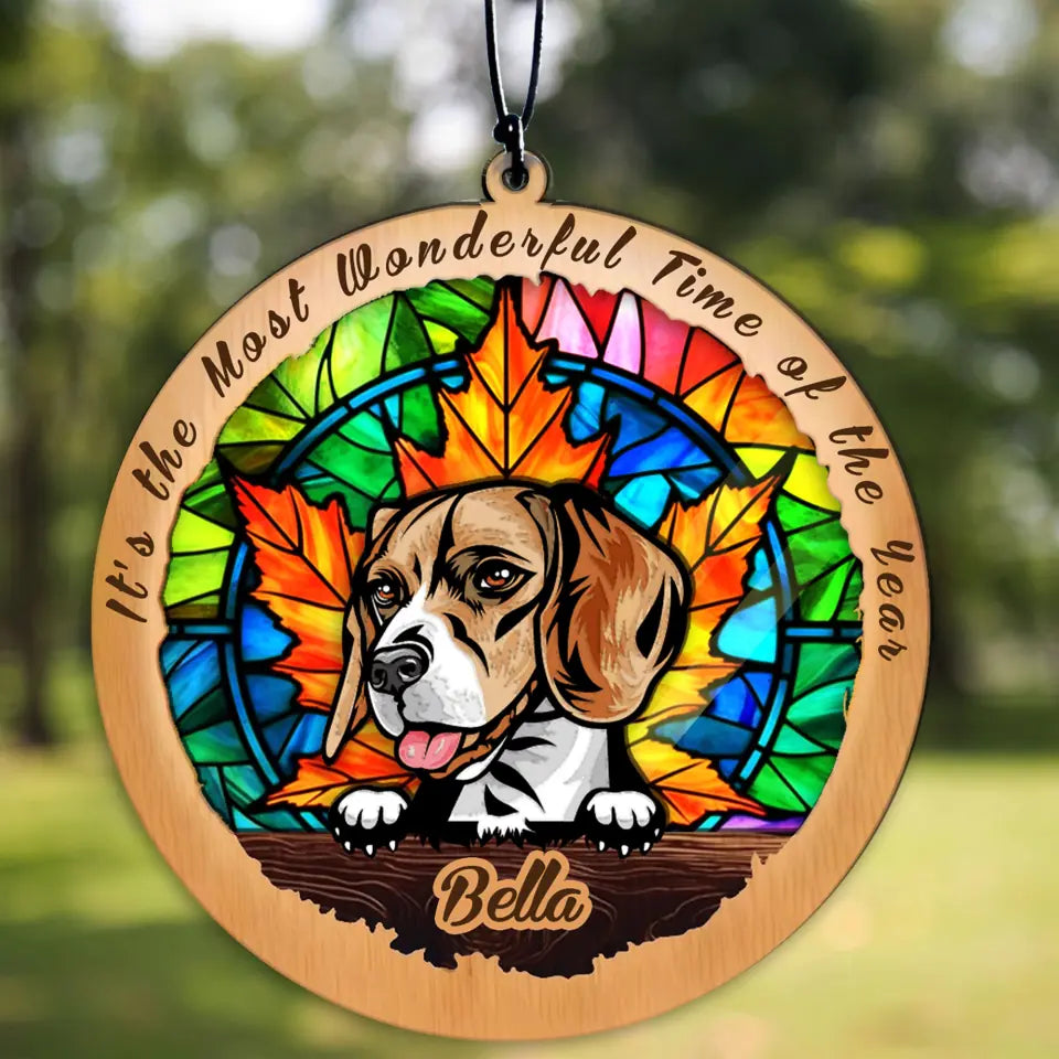 Personalized Dog Lovers Suncatcher Ornament Most Wonderful Time of the Year