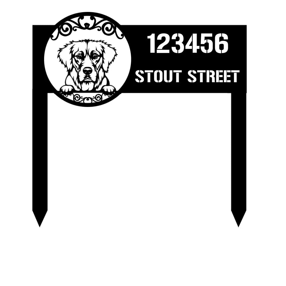 Personalized Cute Dogs Metal Address Signs With Stake, Garden Signs, New House Gift