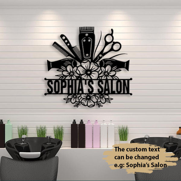 Hair Stylist metal wall art displayed on a home wall