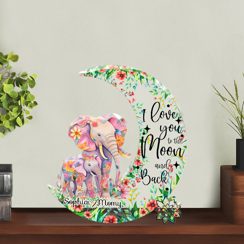 Family Acrylic Plaque Elephants Love You To The Moon And Back Personalized Mother's Day Gift