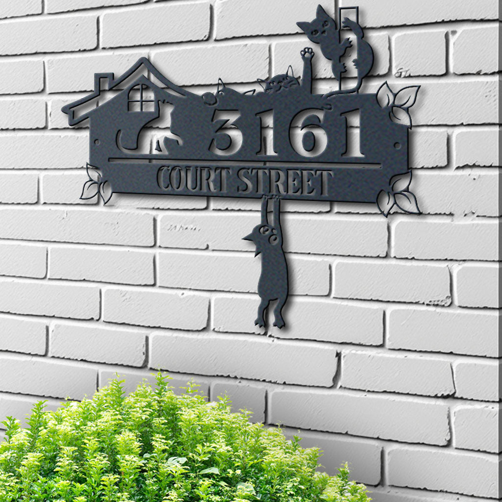Personalized Cute Cat Metal Address Signs, Outdoor Wall Art, Housewarming Gifts, New House Presents