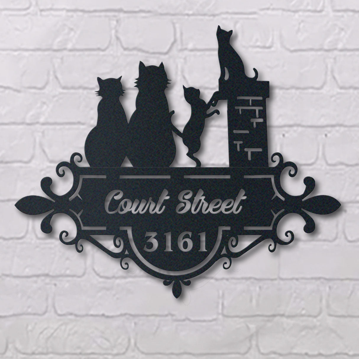 Cat Lovers    Cute Cats Beside Chimney  Address Sign, House Number Sign, Address Plaque Personalized