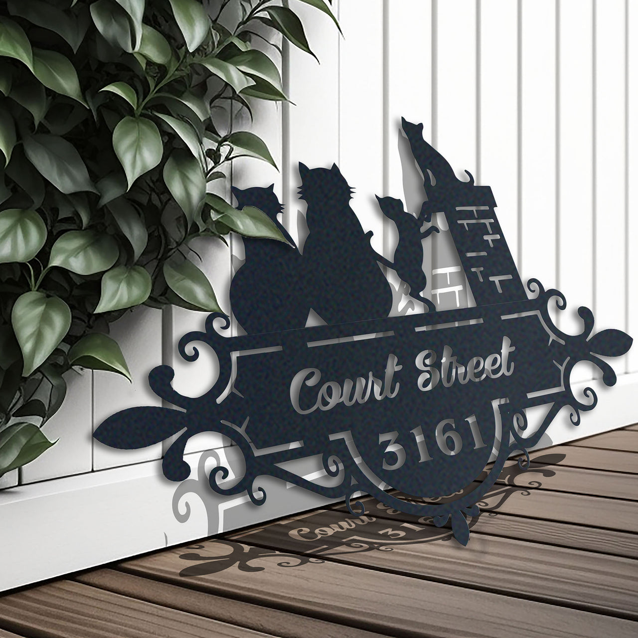 Cat Lovers    Cute Cats Beside Chimney  Address Sign, House Number Sign, Address Plaque Personalized