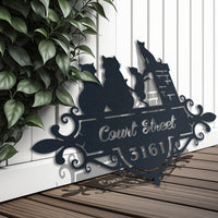 Thumbnail for Cat Lovers    Cute Cats Beside Chimney  Address Sign, House Number Sign, Address Plaque Personalized
