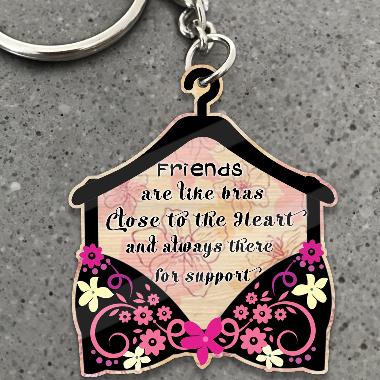 Best Friend Funny Wooden Keychain Friends Are Like Bras Close To The Hear And Always There For Support