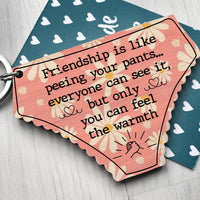 Thumbnail for Best Friend Funny Wooden Keychain Friendship Are Like Peeing Your Pants Color Version