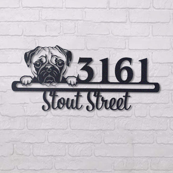 Cute Pug 2    Address Sign, House Number Sign, Address Plaque, Dog Lovers Gift