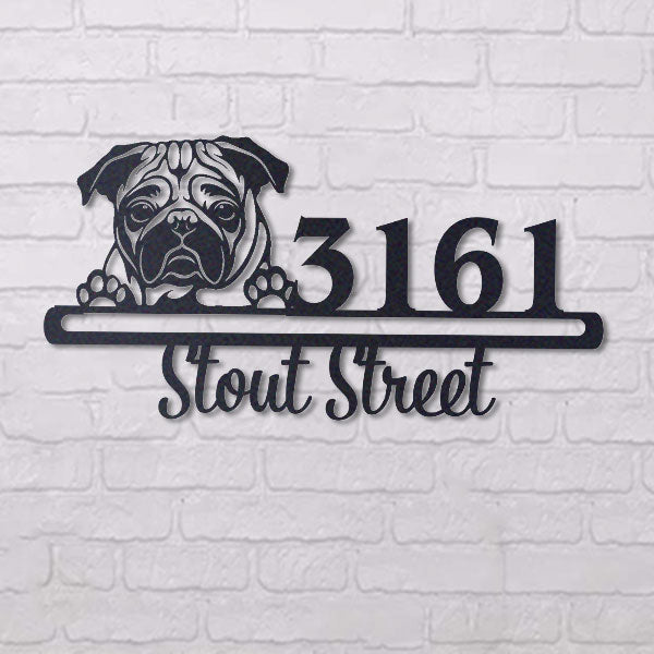 Cute Pug    Address Sign, House Number Sign, Address Plaque, Dog Lovers Gift