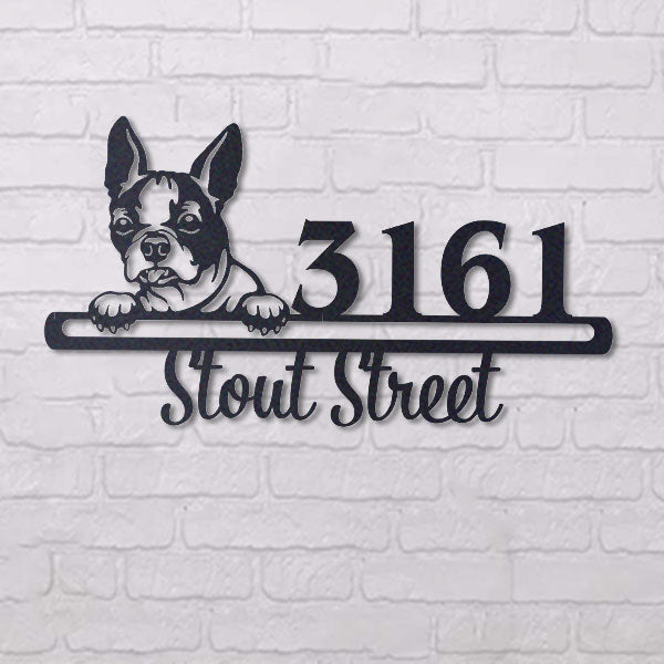 Cute Boston-Terrier Brittany    Address Sign, House Number Sign, Address Plaque, Dog Lovers Gift