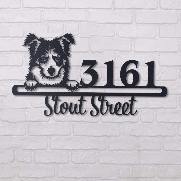 Cute Border Colie    Address Sign, House Number Sign, Address Plaque, Dog Lovers Gift