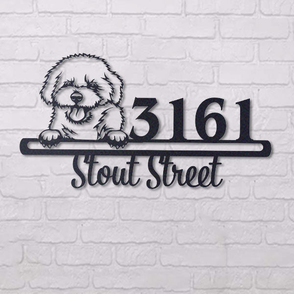 Cute Black Bischon Frise    Address Sign, House Number Sign, Address Plaque, Dog Lovers Gift