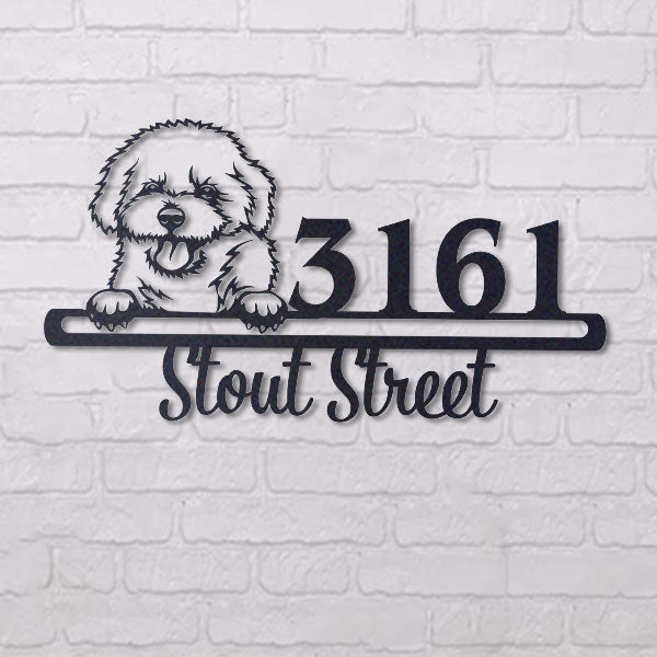 Cute Black Bischon Frise Address Sign, House Number Sign, Address Plaque, Dog Lovers Gift