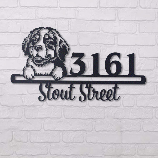 Cute Black Bernese Mountain Dog 2 Address Sign, House Number Sign, Address Plaque, Dog Lovers Gift