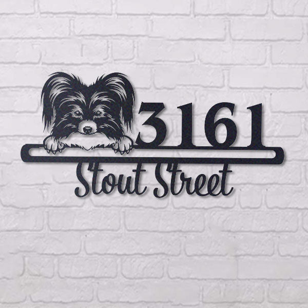 Cute Papilon    Address Sign, House Number Sign, Address Plaque, Dog Lovers Gift