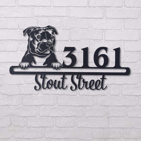 Cute Staffordshire Bull Terrier Address Sign House Number Address Plaque Dog Lovers Gift