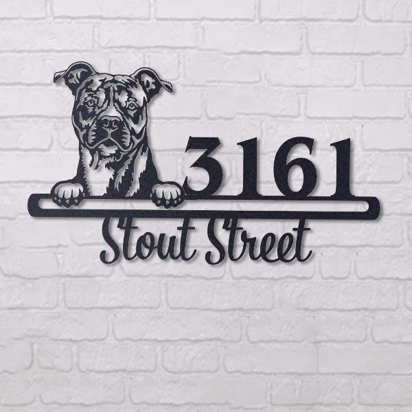 Cute American Stafford  Address Sign, House Number Sign, Address Plaque, Dog Lovers Gift
