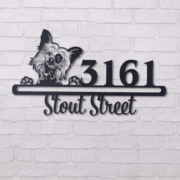 Cute Chinese Crested Address Sign House Number Address Plaque Dog Lovers Gift