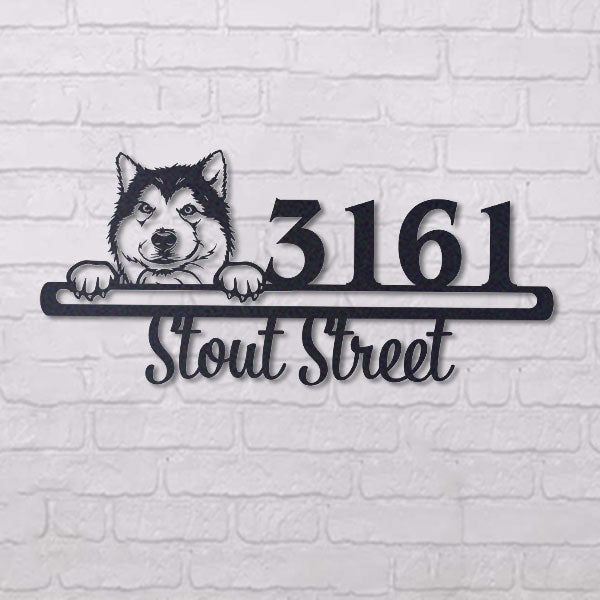 Cute Alaskan Malamute  Address Sign, House Number Sign, Address Plaque, Dog Lovers Gift