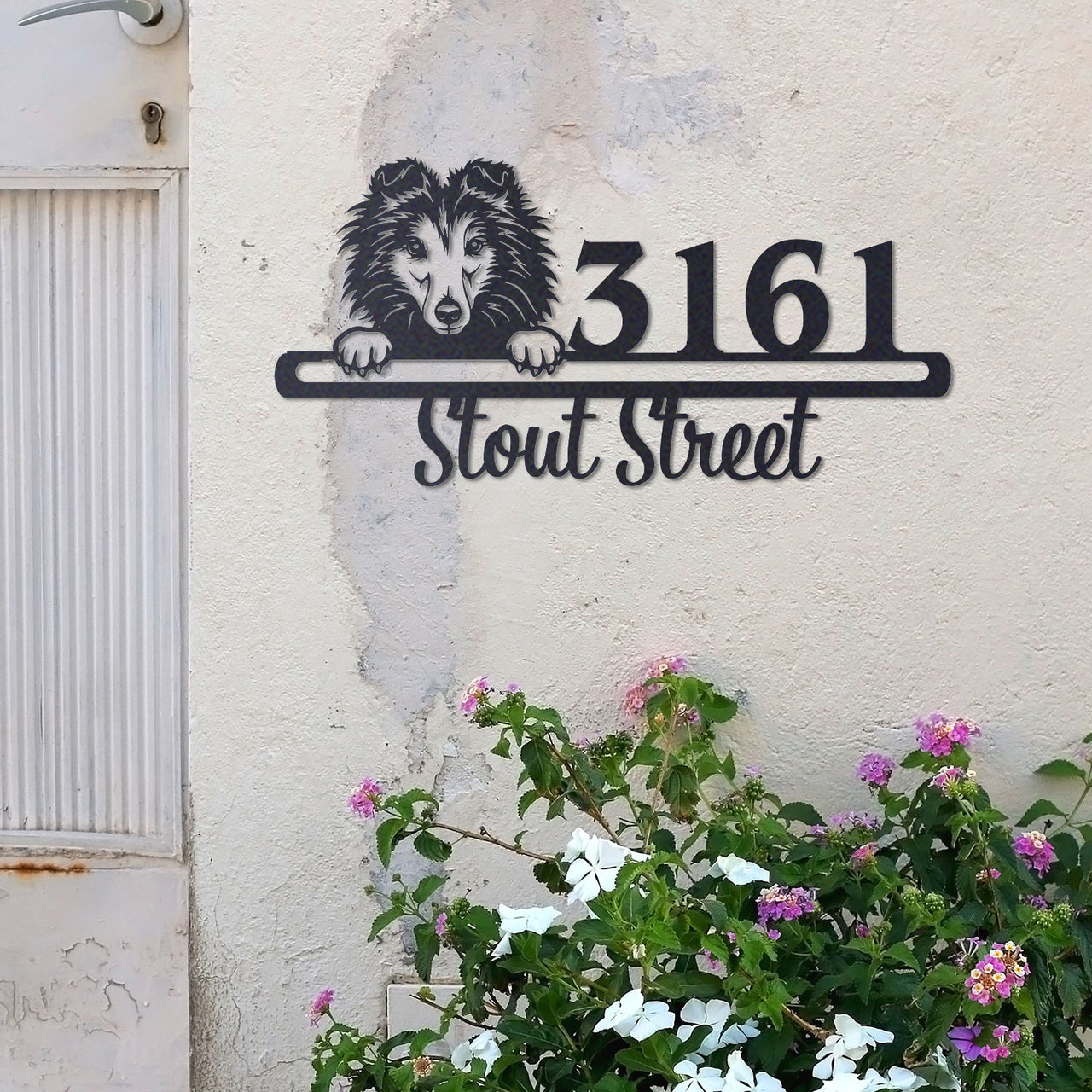 Cute Shetland Sheepdog 2 Address Sign House Number Address Plaque Dog Lovers Gift