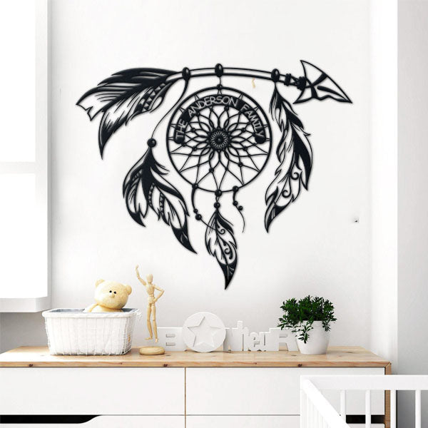 Family Dream Catcher Metal Sign Native Arrow Wall Decoration Personalized
