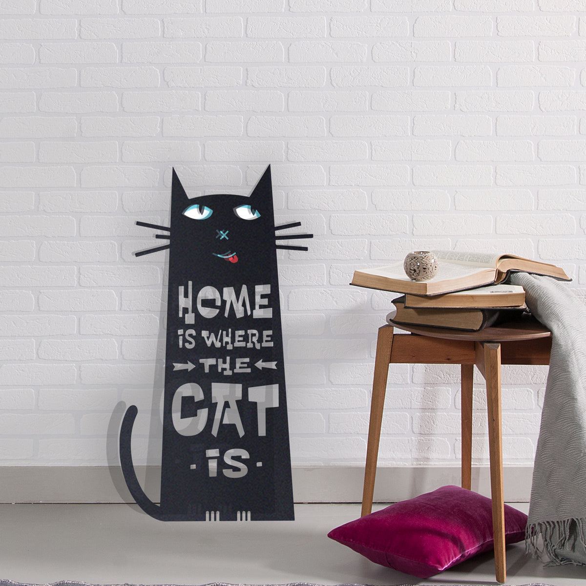 Cute Cat metal wall art displayed on a home wall