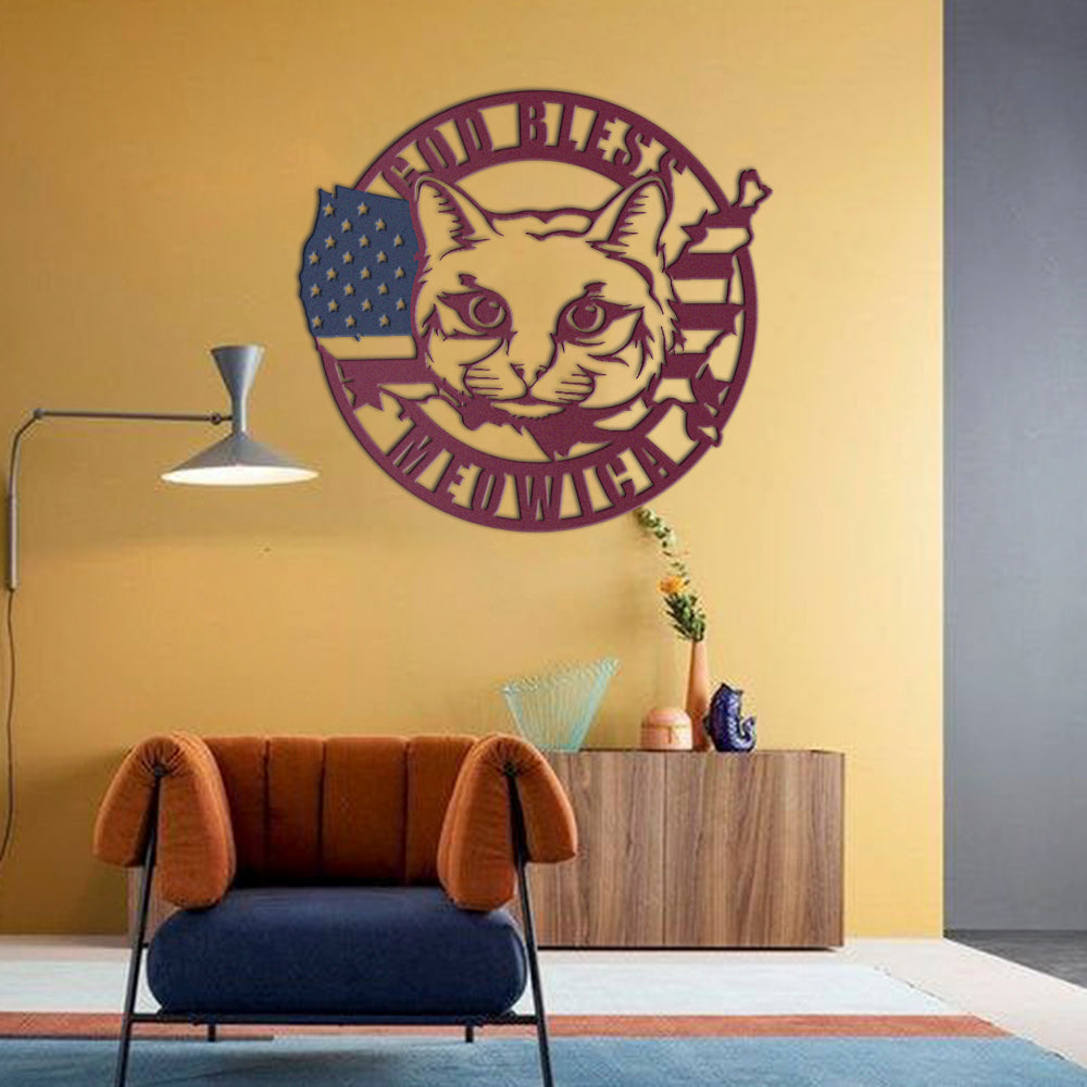 Cat Lovers Metal Sign God Bless Meowica Idea For Home Decoration