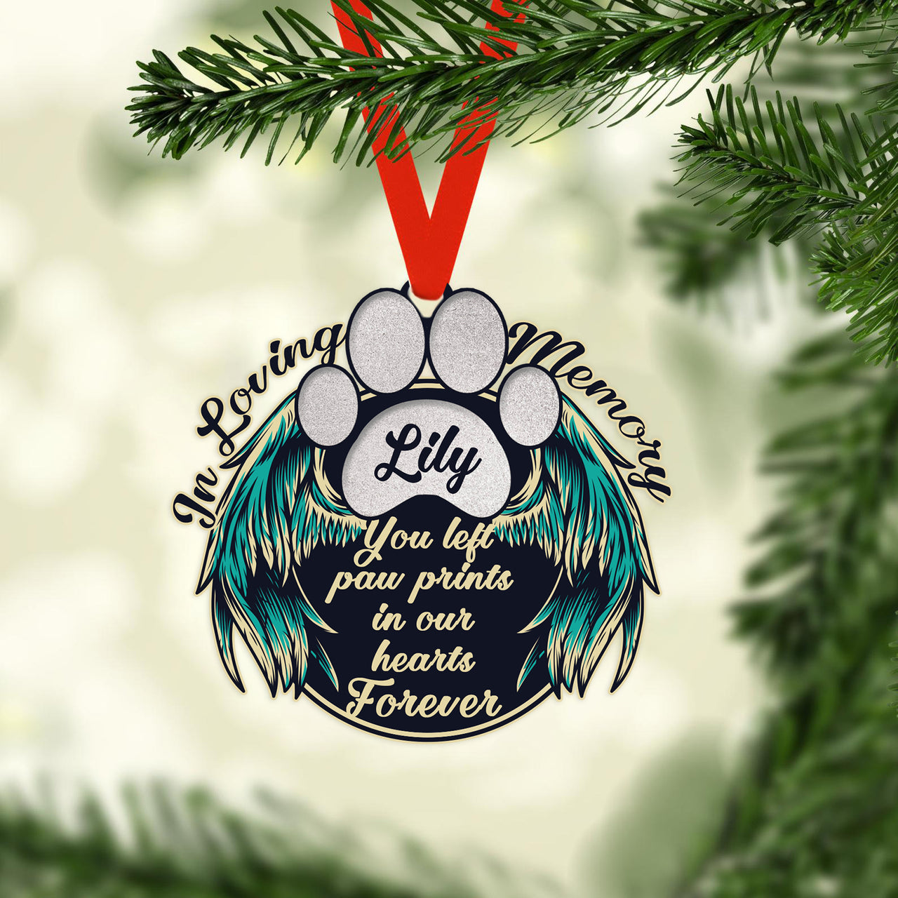 Dog lovers Christmas Ornament In Loving Memory You Left Paw Print In Our Heart Forever
