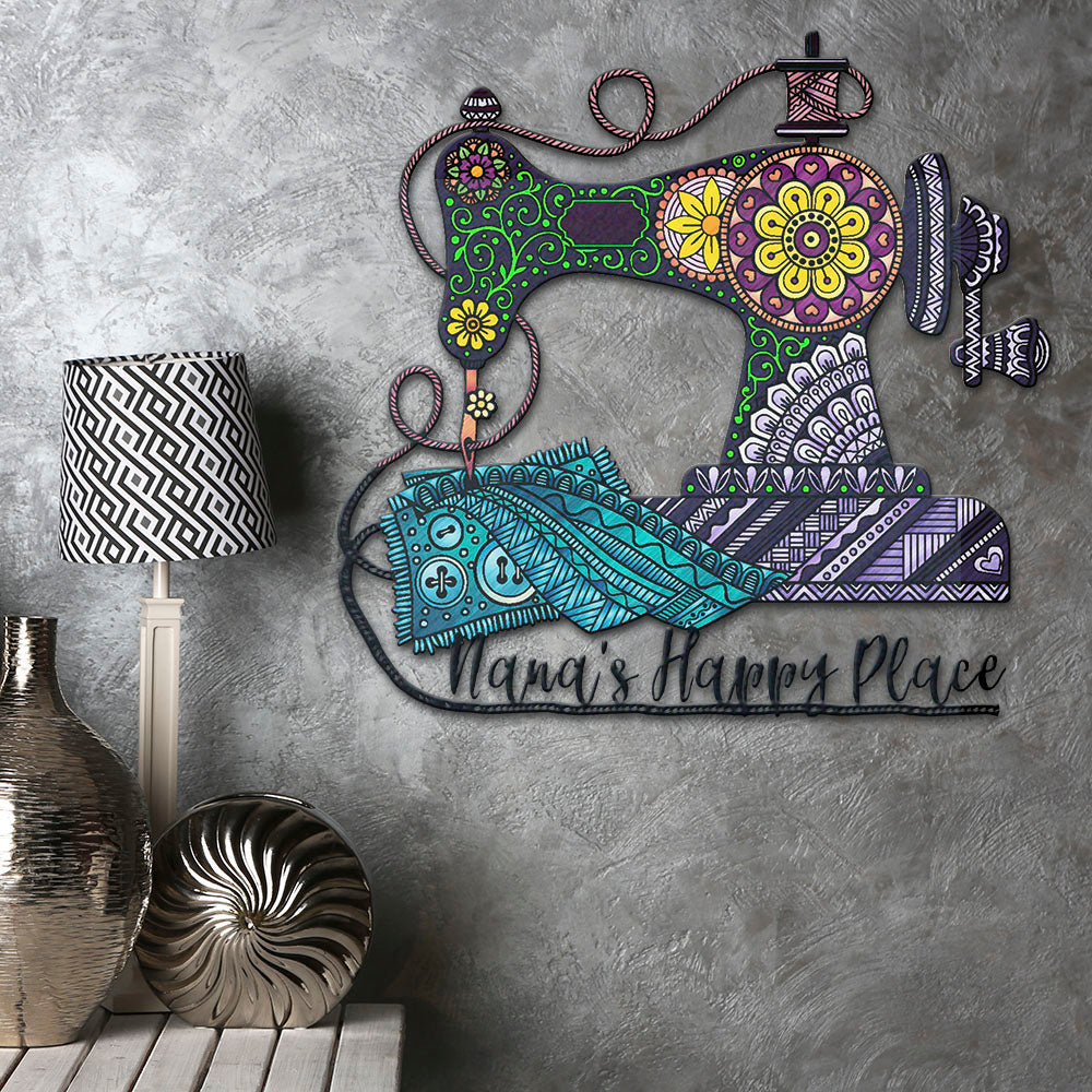 Sewing Lovers Full-color Metal Sign  Name Nana's Happy Place for home decoration Personalized