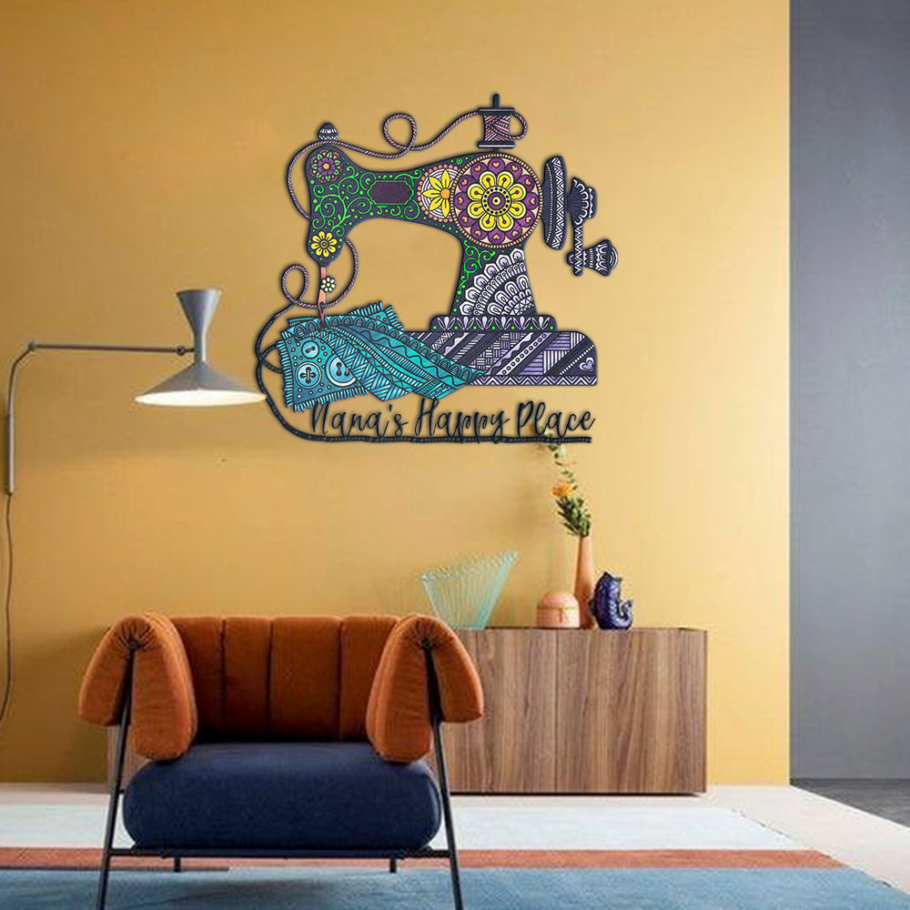 Sewing Lovers Full-color Metal Sign  Name Nana's Happy Place for home decoration Personalized
